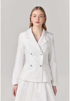 Notched Collar Floral Jacquard Blazer