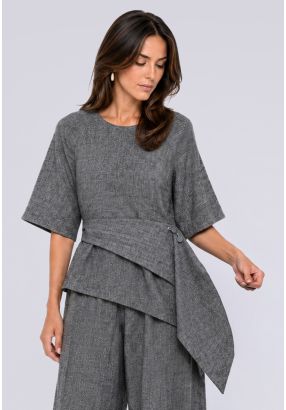 Marled Belted Asymmetrical Blouse