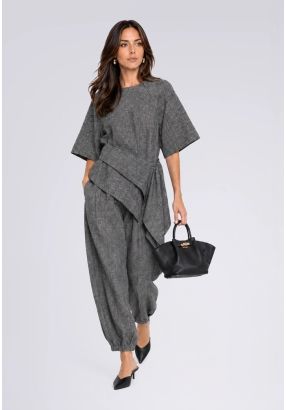 Elastic Waistband Balloon Marled Trousers 