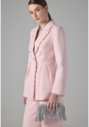 Faux Pearl Embellished Double Breasted Blazer