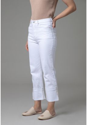 High Rise Regular Cut Folded Hem Denim Jeans