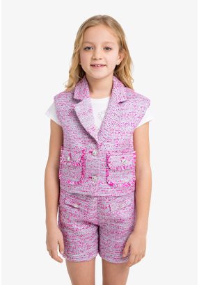 Sleeveless Tweed Open Gilet