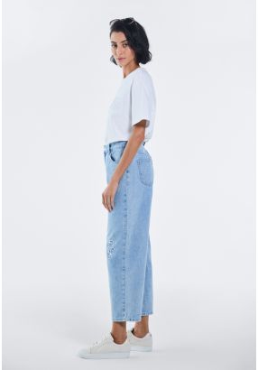 Embroidered Monogram Straight Cut Jeans