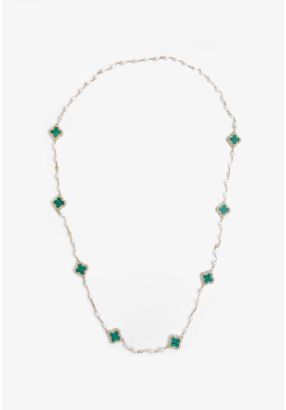 Emerald Floral Charm Long Necklace
