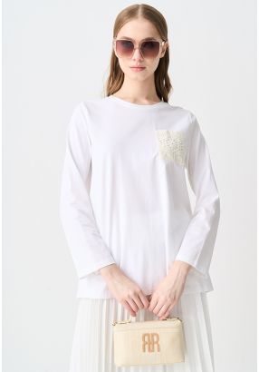 Crochet Pocket Long Sleeve T-shirt