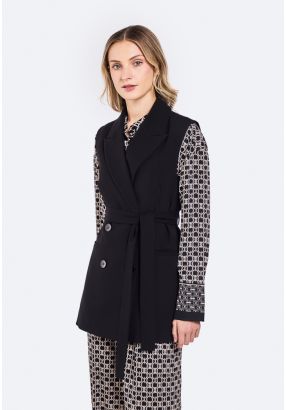 Notched Collar Belted Gilet