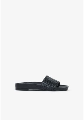 Basic Pu Leather Woven Flat Slides