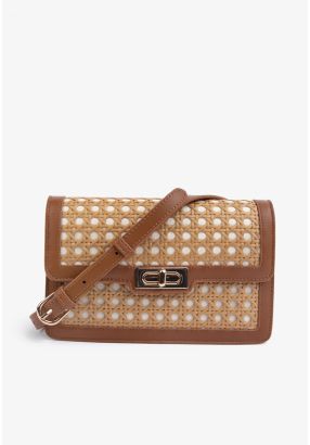 PU leather & Straw Clutch