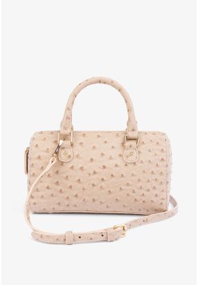 Solid Textured Ostrich Handbag