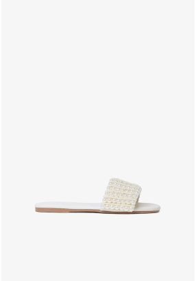 Solid Faux Pearls Flat Slides