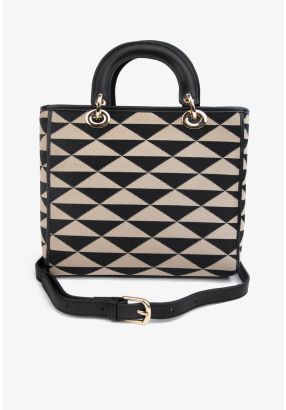 Small Woven Argyle Tote Bag