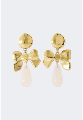 Metallic Bow Drop Earrings
