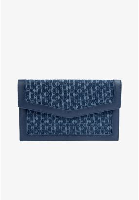 PU Leather Detailed Denim Monogram Clutch