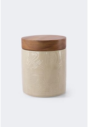 Ceramic Canister With Wooden Lid 