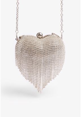 Rhinestones Fringe Heart Crossbody Clutch