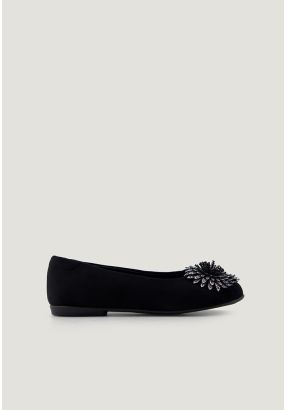 Strass Embellished Suede Ballerina
