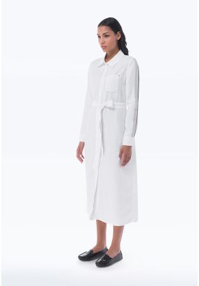 Solid Collared Front Pocket Maxi Dress