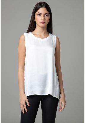 Shiny Satin Basic Top With Ribbed Neckline