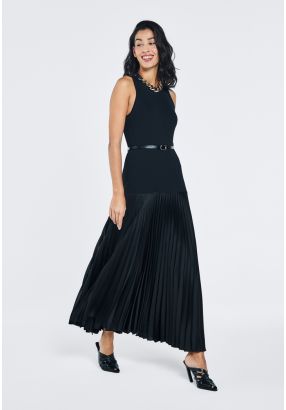 Drop Waist Knitted Pleated Dress