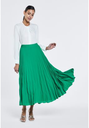 Solid Pleated Flared Skirt
