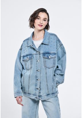 Pearl And Crystal Embellished Denim Jacket