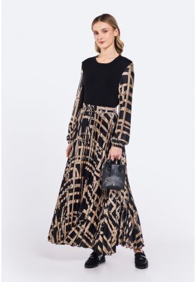 Printed Pleated Maxi Skirt