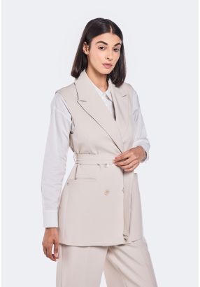 Notched Collar Belted Gilet