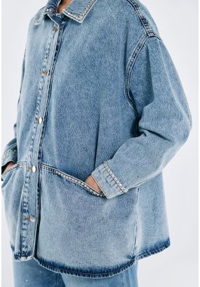 Oversized Crystal Embellished Denim Jacket