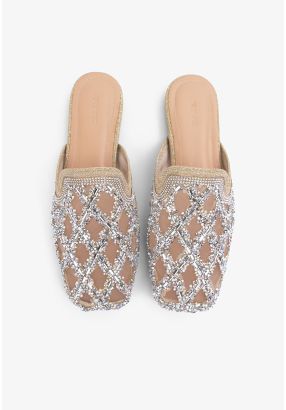 Crystal Strass Embellished Glittery Mules