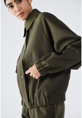 Solid Elastic Waist Jacket