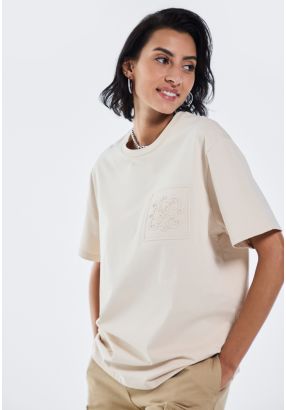 Embossed Monogram Print Solid T-Shirt