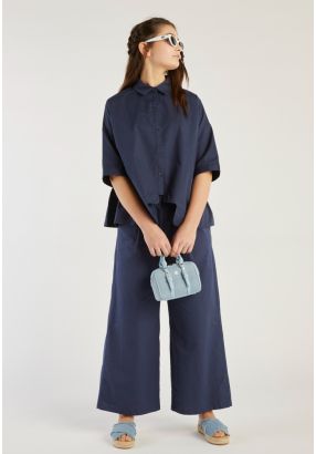 Solid Elastic Waist Trousers