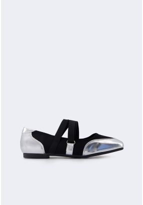 Contrast Elastic Strap Flat Ballerina