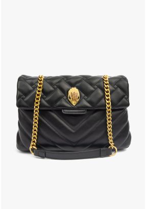 Quilted Embellished Emblem Hand Bag 