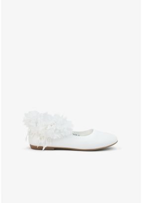 Floral & Faux Pearls Embellished Flat Strap Shoes