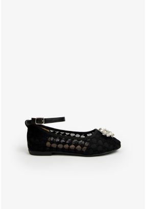 Rhinestones Embellished Mesh Flat Strap Shoes