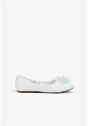Faux Pearls Embellished Mesh Ballerina Flats