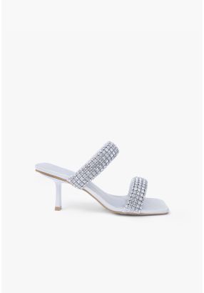 Double Wide Crystal Strap Heeled Sandals