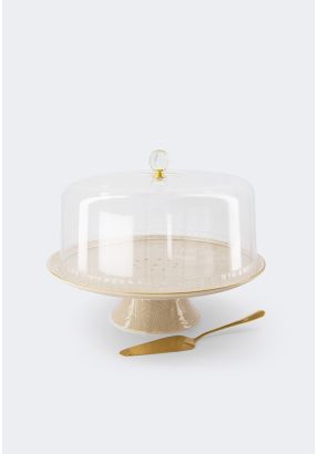 Ceramic Cake Stand With Glass Cover 12 Inch