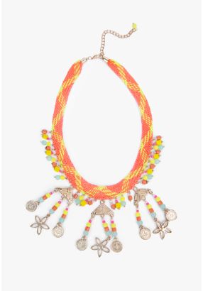Neon Woven Floral Medals Necklaces