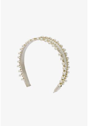 Classic Faux Pearls & Crystal Embellished Double Strand Headband