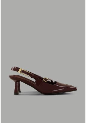 Glossy Strap Sling Back Heels