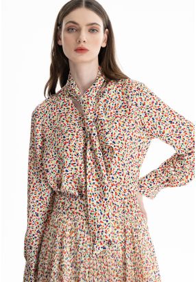 Colorful Polkadots With Wrap Around Collar Blouse