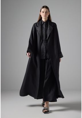 Single Tone Embellished Crystal Belted Jacket