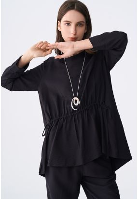 Drawstring Waist Crinkled Blouse