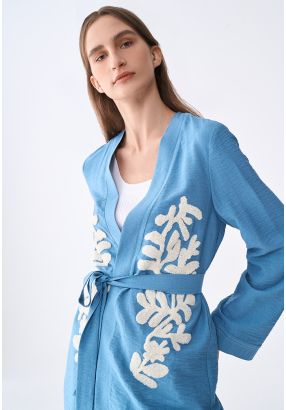 Chenille Embroidered Belted Kimono