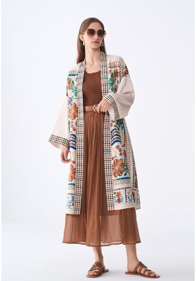 Printed Belted Midi Kimono