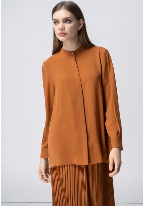 High-Low Pleated Button Up Shirt