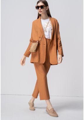 Crinkled Solid Elastic Waistband Trouser