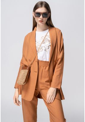 Double Breasted Drop Shoulder Crinkled Blazer